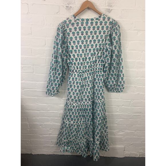 Mer St. Barth Women's Floral Block Print Odette Midi Dress Green/White Size M - Picture 3 of 5